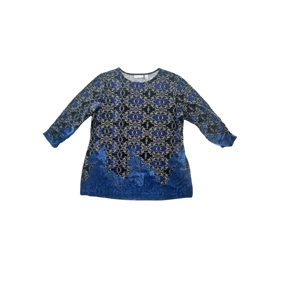 Susan Graver Tunic Top Size Large Blue & Black